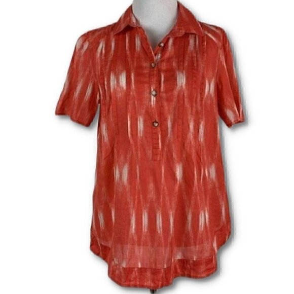 Talbots top sz S orange white tie-dye button-down - Picture 1 of 9